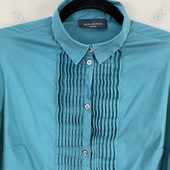 Piazza Sempione 42 Womans Pintuck Pleated Tunic Top Long Sleeve Button Up Shirt - Picture 10 of 10